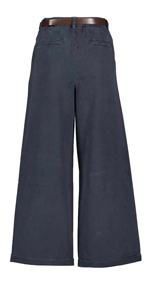 Donkerblauwe wijde broek met bandplooi Steffi Withblack