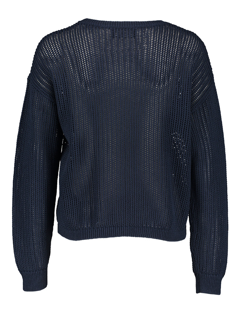 Pull bleu mi-journée à torsades avec noir