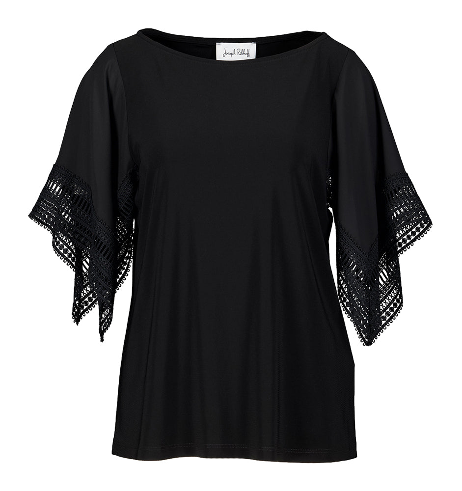 Zwarte t-shirt met kabt aan de mouw Joseph Ribkoff