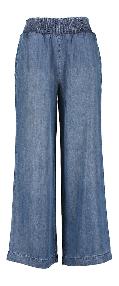 Blauwe soepelvallende broek met elastiek