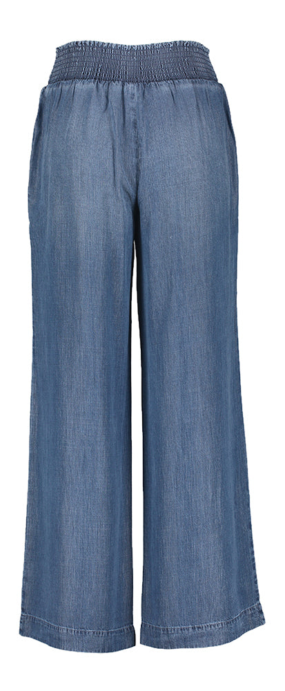 Blauwe soepelvallende broek met elastiek