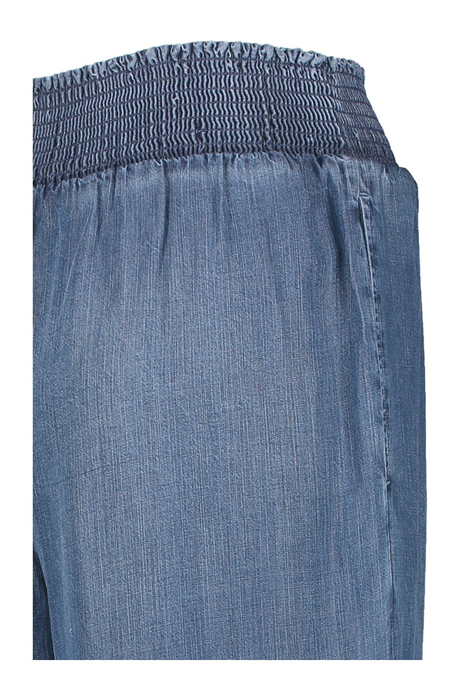 Blauwe soepelvallende broek met elastiek