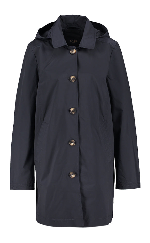 Donkerblauwe trenchcoat Caroline Stand