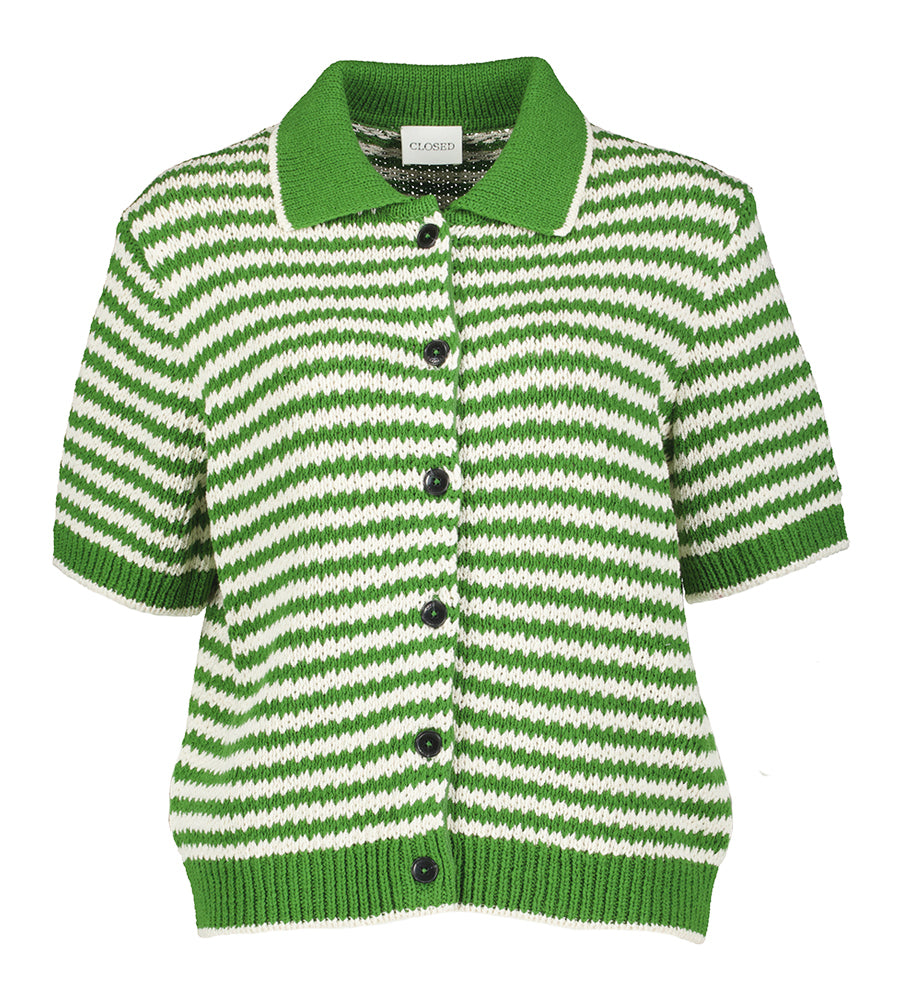 Pull rayé vert à boutons fermé