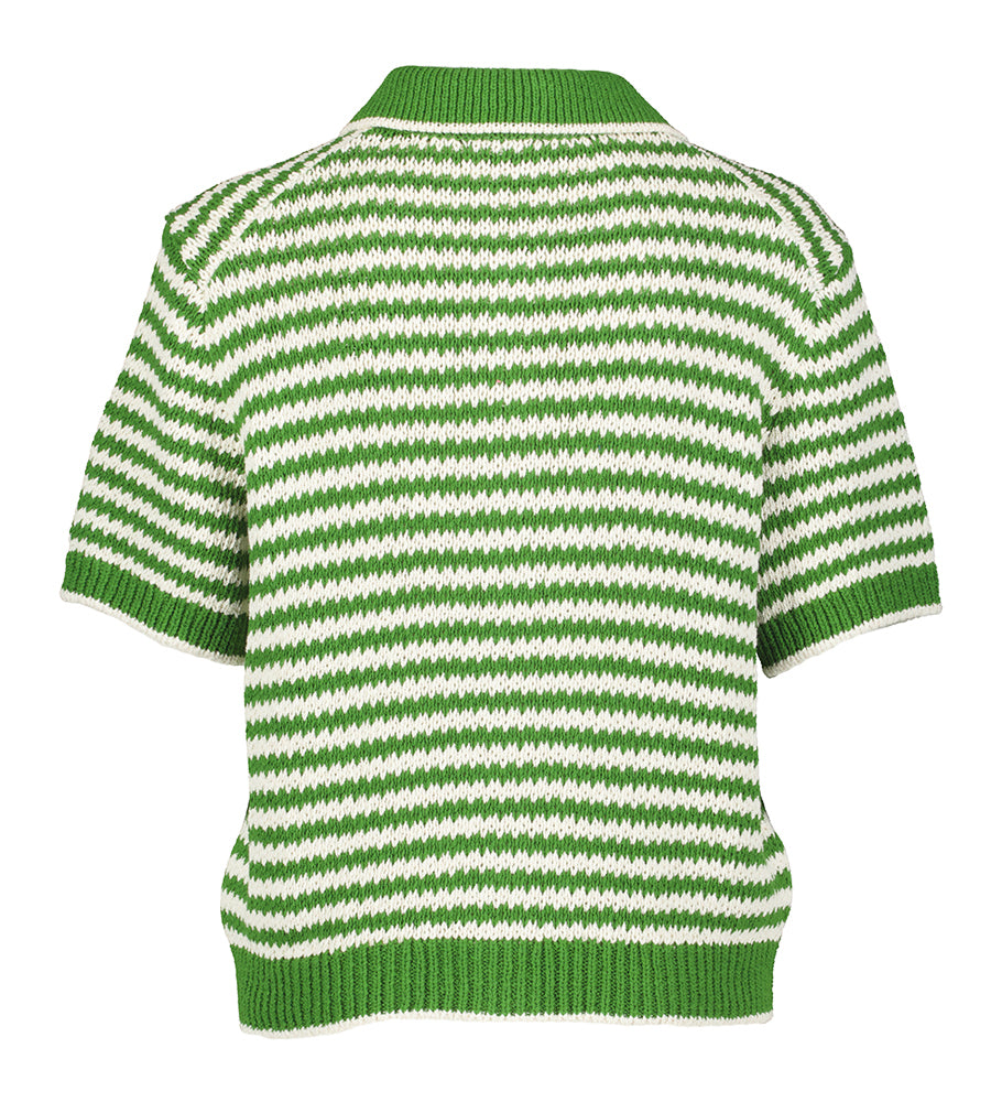Pull rayé vert à boutons fermé