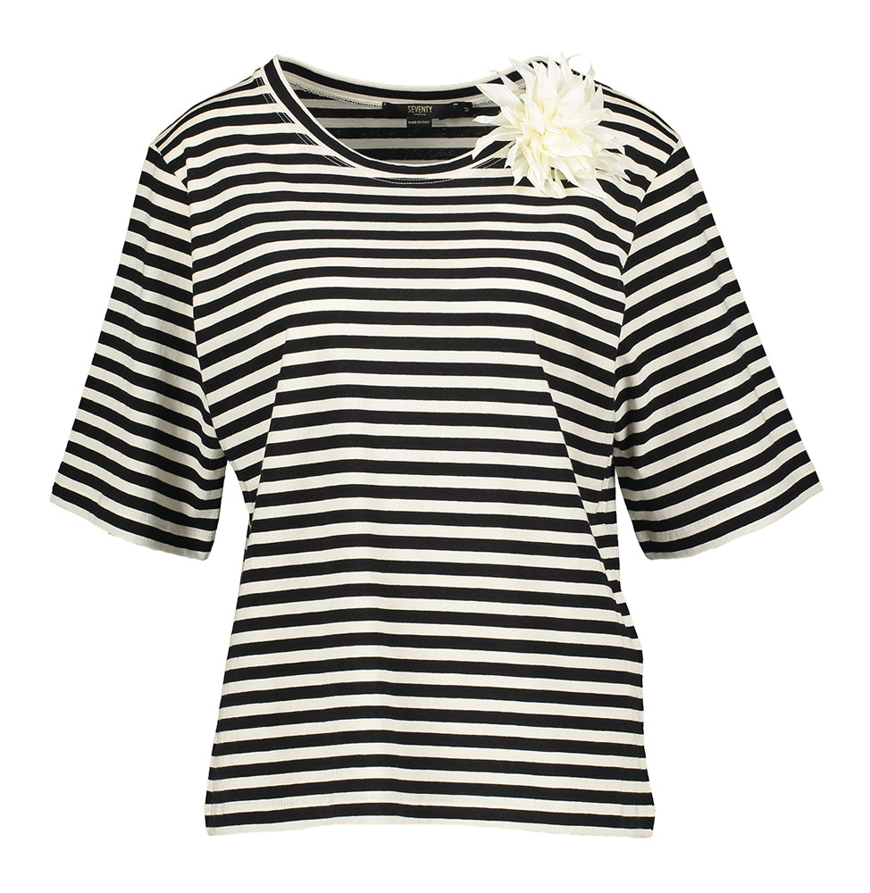 Zwart wit gestreepte t-shirt met broche Seventy