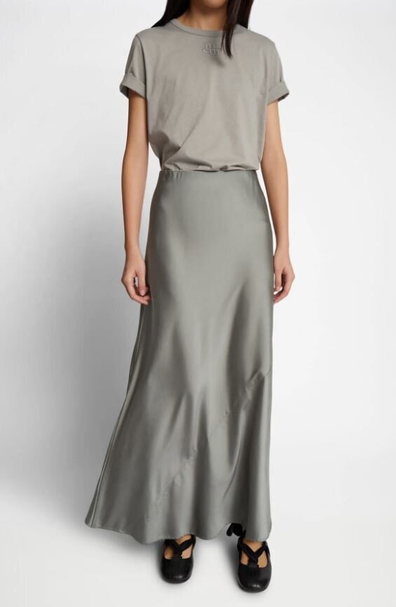 Dust green lange rok in glanzende stof Bardot Munthe