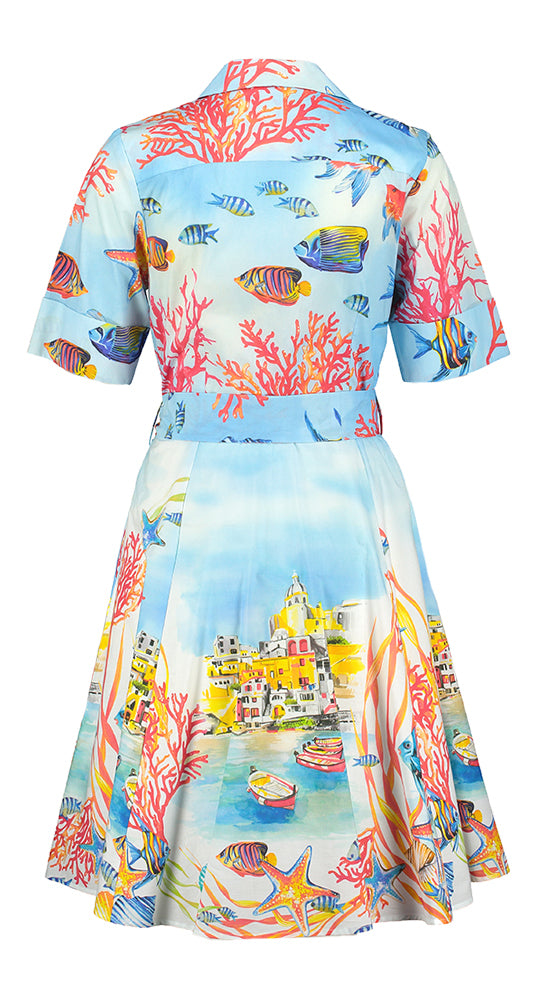 Multicolor katoenen jurk met vissen print Britt Angoor