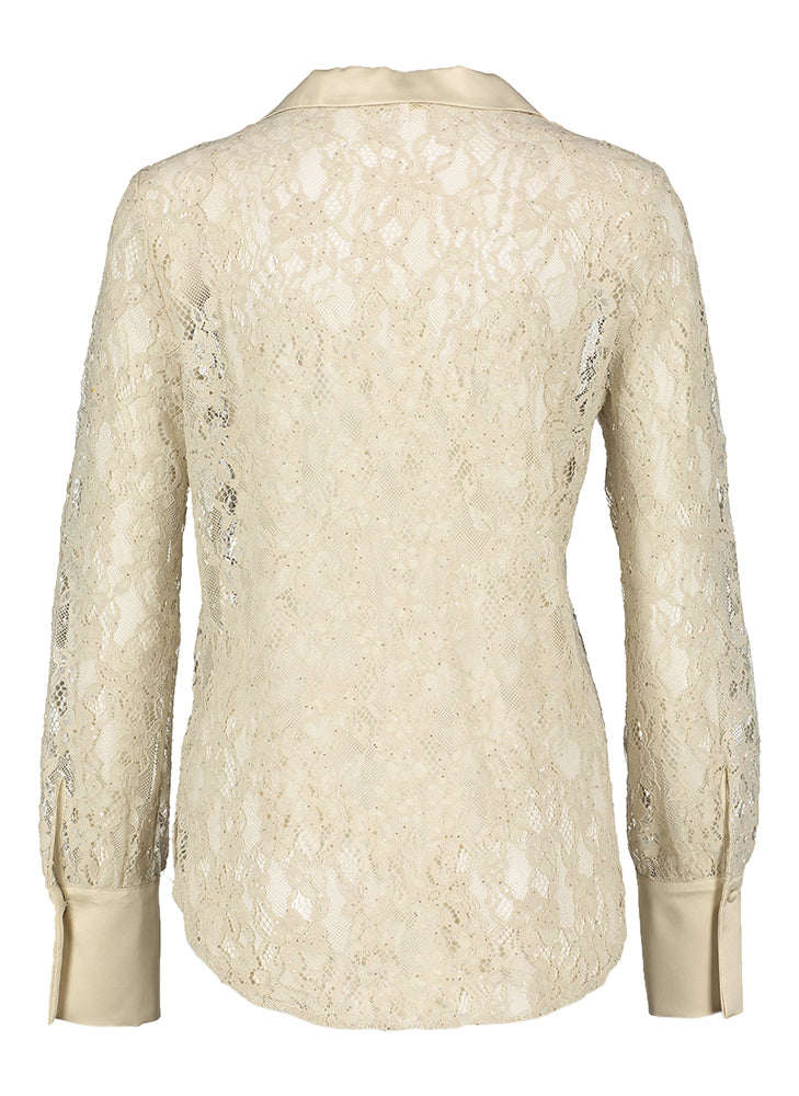 Chemisier beige en dentelle transparente Lamar Kocca