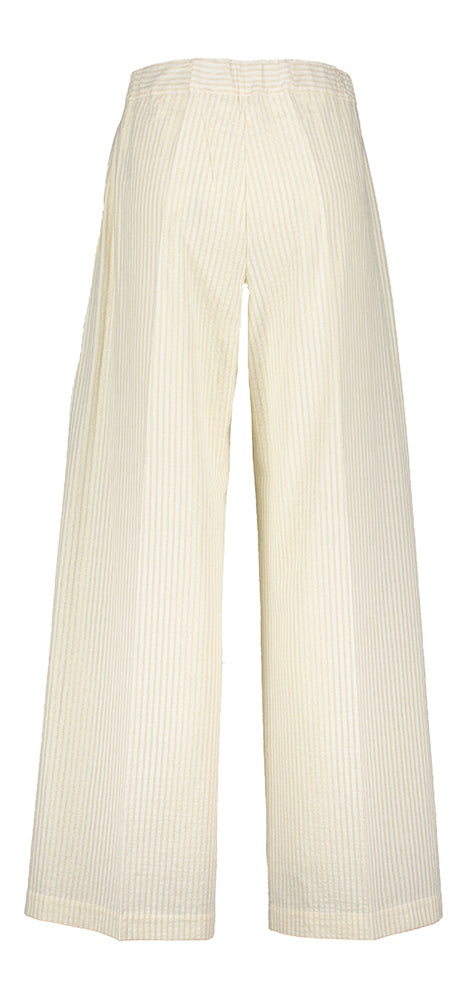 Beige gestreepte wijdvallende broek met gouden glitterdraad Sie Kocca