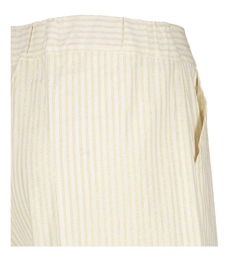 Beige gestreepte wijdvallende broek met gouden glitterdraad Sie Kocca
