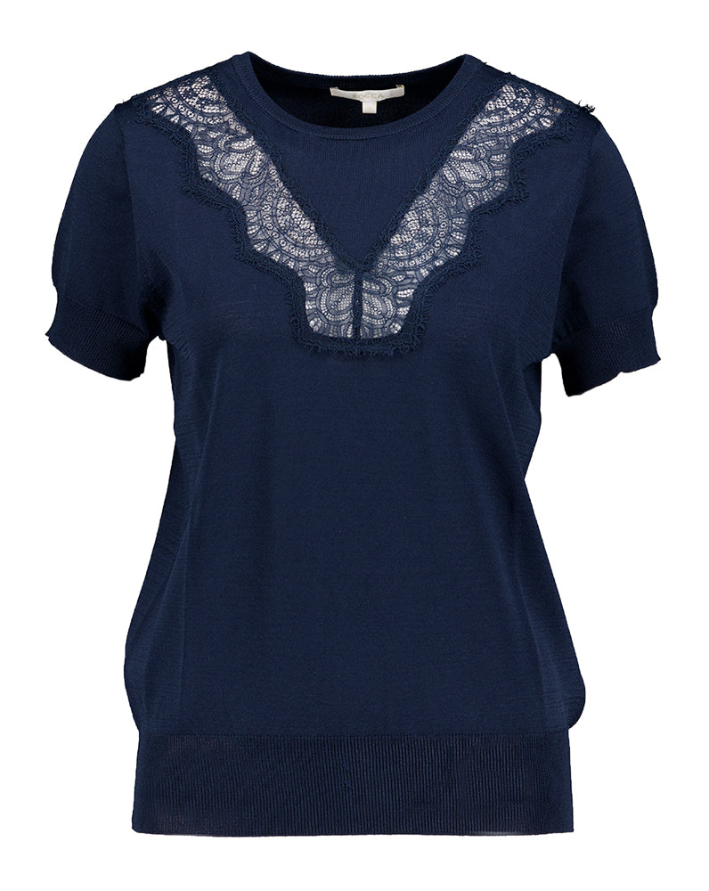 Pull bleu à détails en dentelle Kutia Kocca