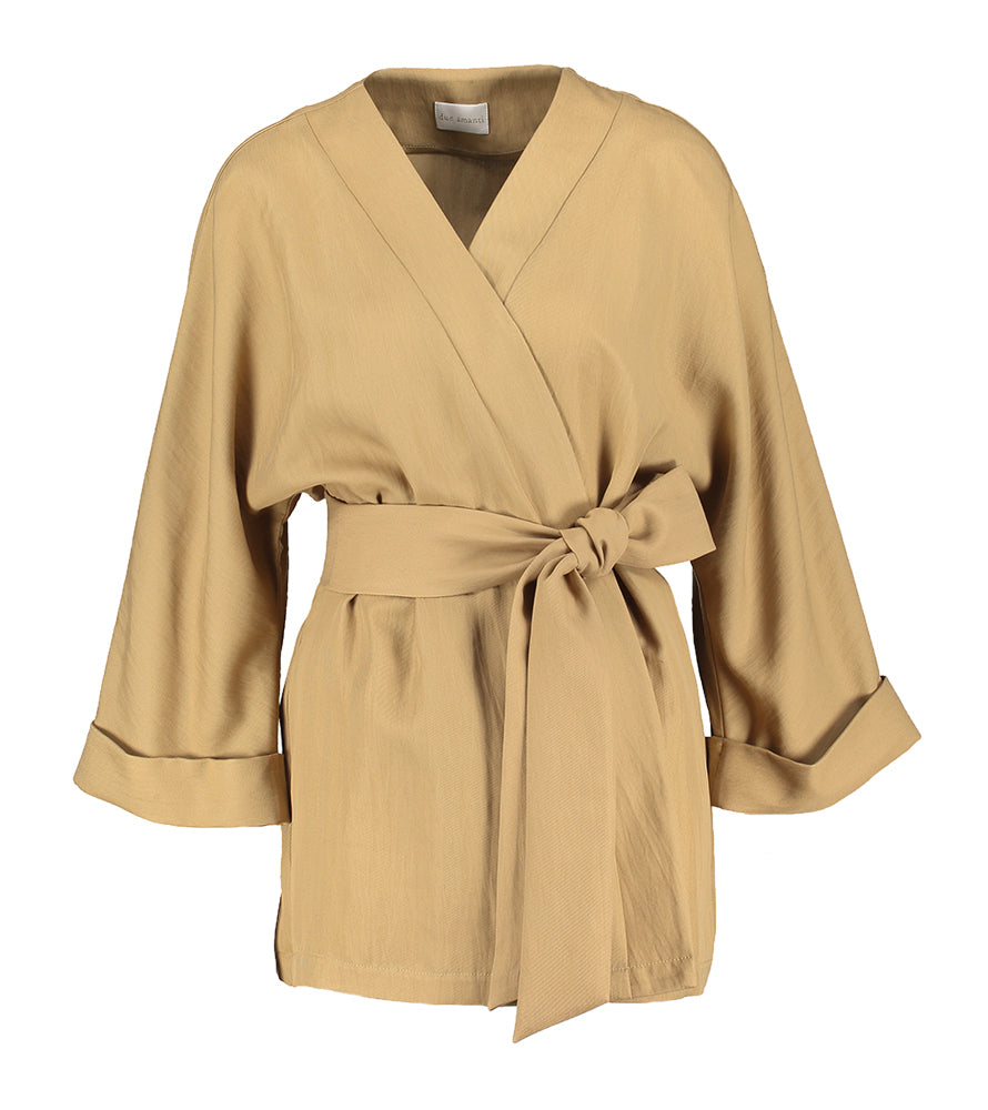 Donkerbeige openvallende vest met lint in taille Siviglia Due Amanti