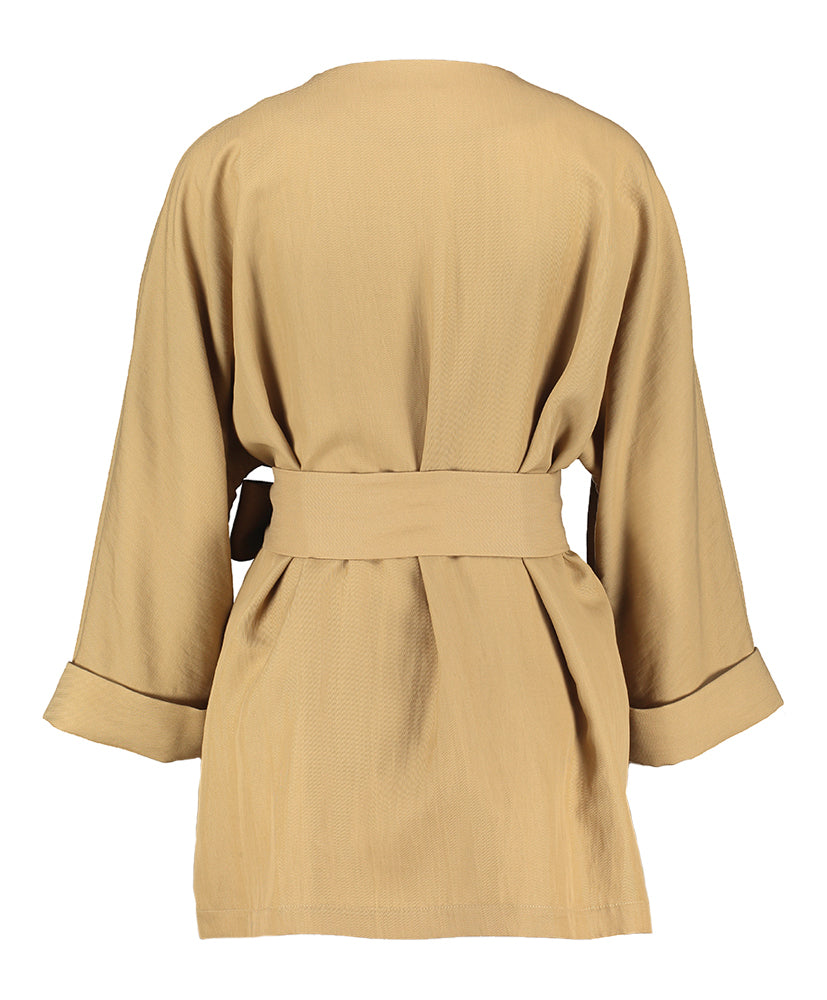 Donkerbeige openvallende vest met lint in taille Siviglia Due Amanti