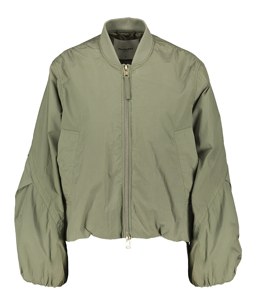 Kaki bomberjacket in parachutestof Joan Beaumont