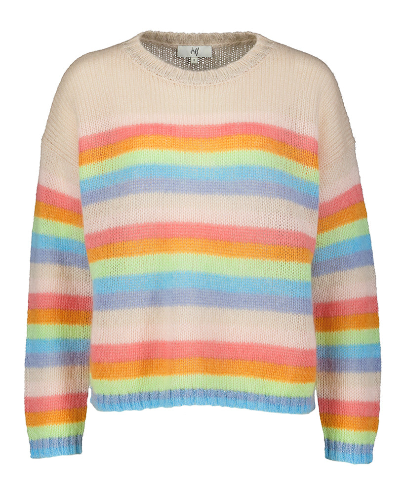 Pull beige en maille à rayures colorées en mohair Massai Jeff