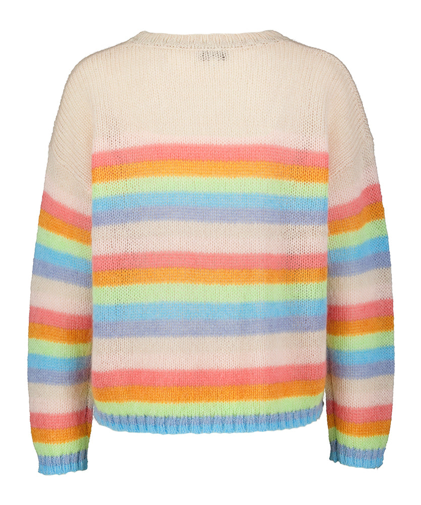Pull beige en maille à rayures colorées en mohair Massai Jeff