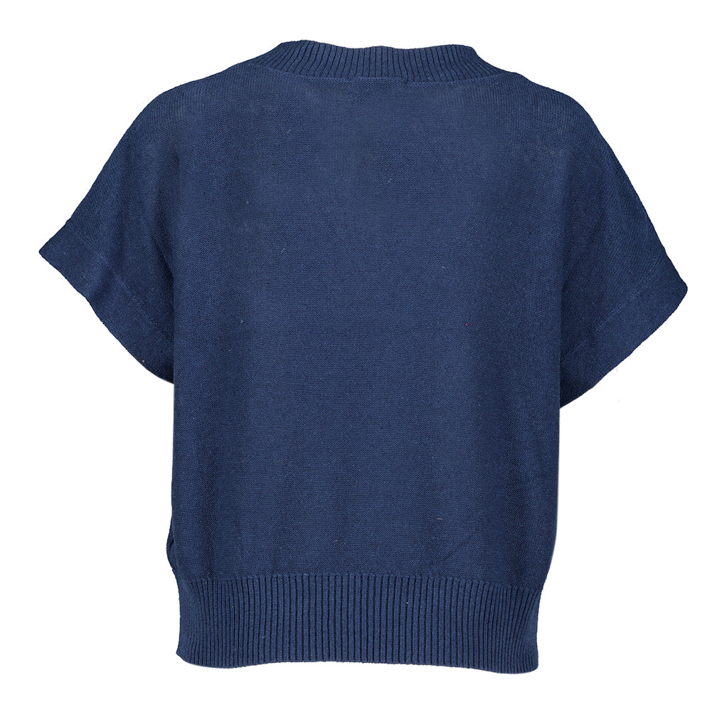 Pull bleu foncé à col en V avec Ellie Jeff