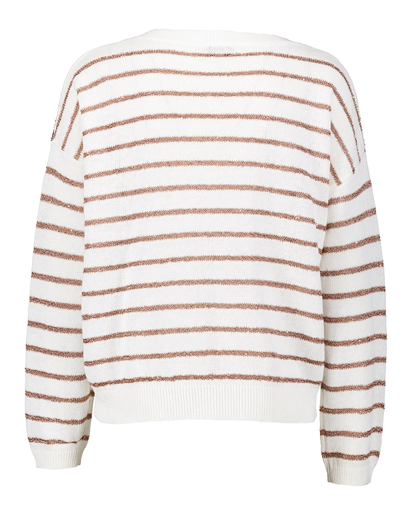 Pull Ella Jeff blanc à rayures et col en V