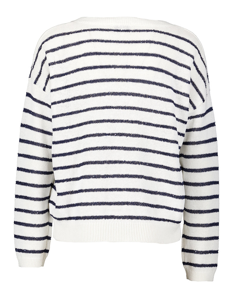 Pull Ella Jeff blanc et bleu à rayures et col en V