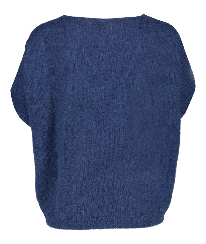 Donkeblauwe wollen trui met alpaca Jeff
