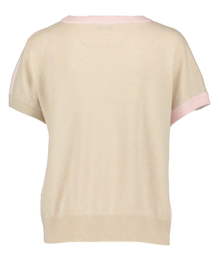 Roze trui in merino wol, met beige achterkant Gioia Jeff