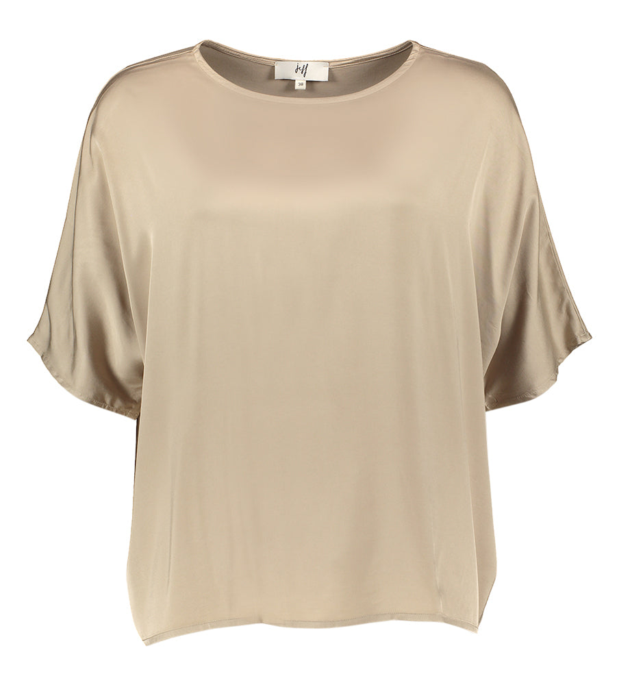 Taupe kleurige glanzende bloes