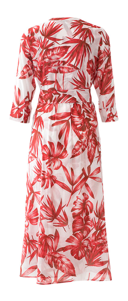 Robe longue en coton à imprimé floral rouge et fente Rosse35