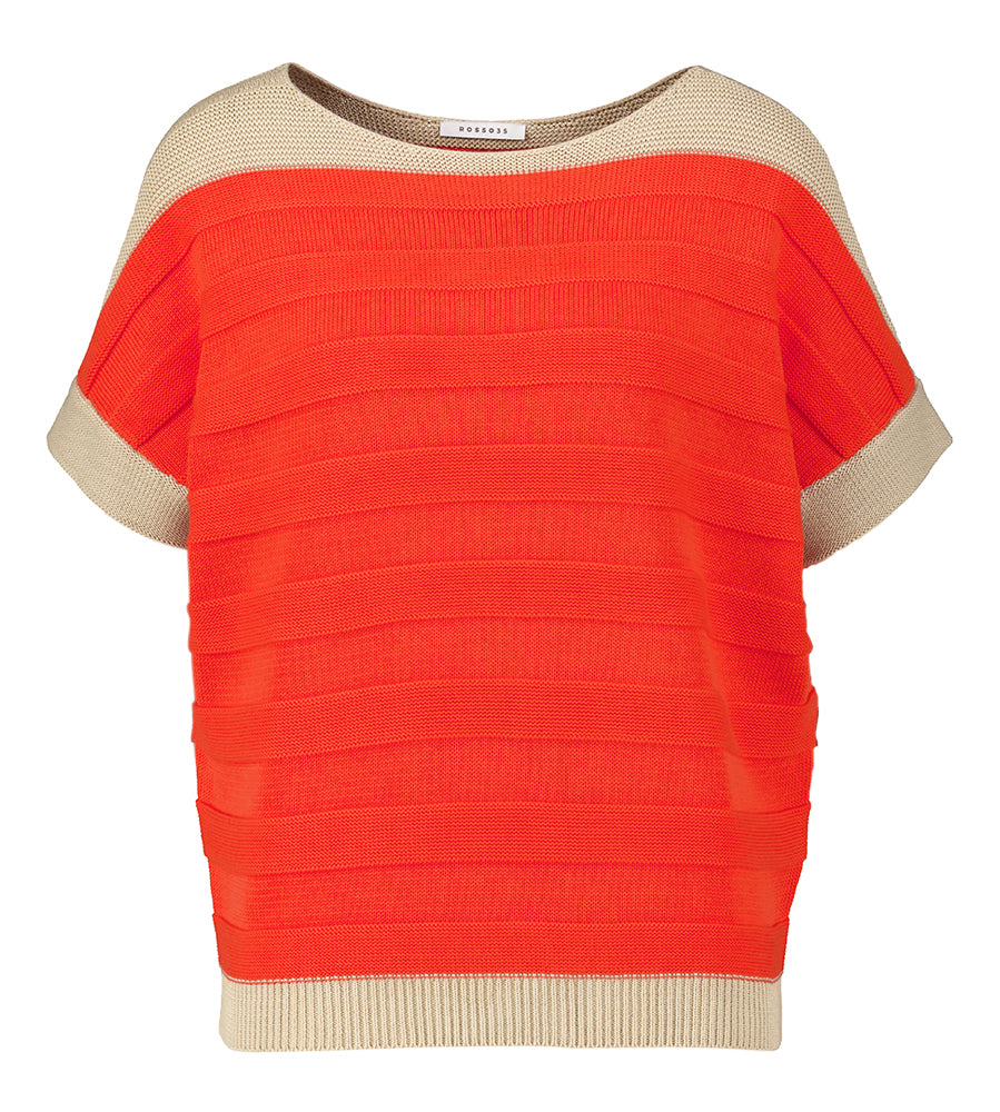 Pull orange à manches courtes et détails camel Rosso 35