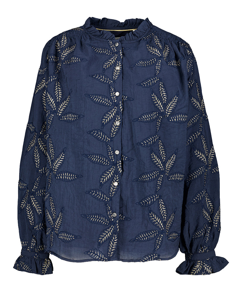 Donkerblauwe oversized bloes met bloemenprint Jenna Nukus