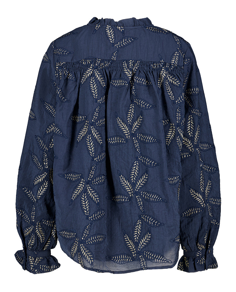 Donkerblauwe oversized bloes met bloemenprint Jenna Nukus