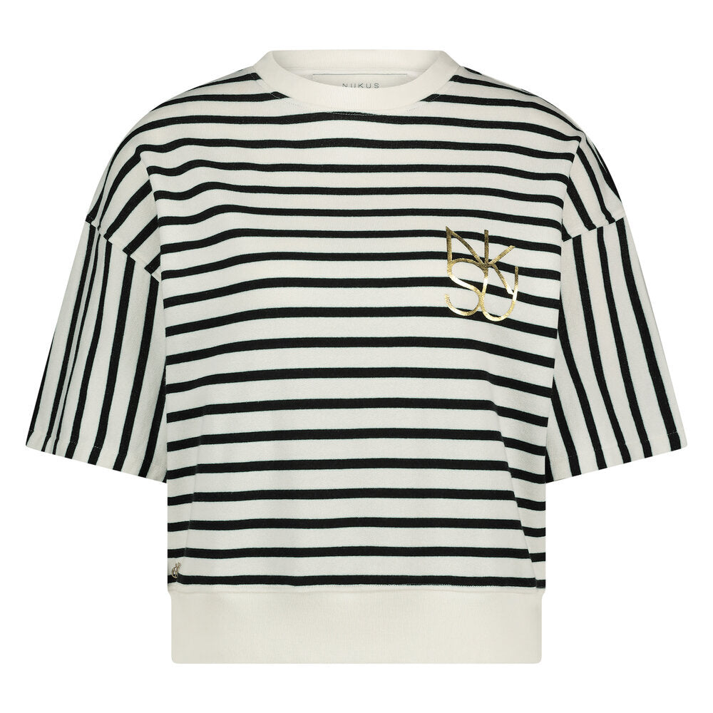 Ecru sweater met blauwe strepen Lotte Nukus