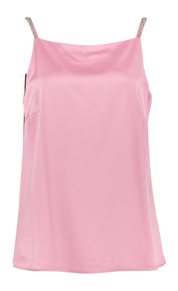 Roze glanzende bloes met strass op de bandjes Esenza Senso