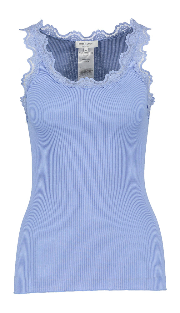 Haut bleu à dentelle Rosemonde