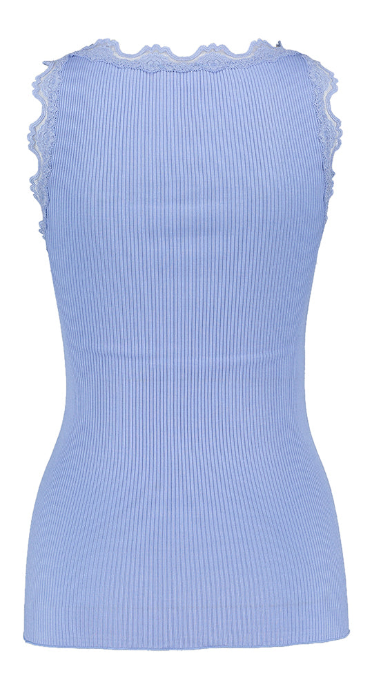Haut bleu à dentelle Rosemonde