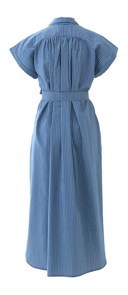 Lang blauw gestreepte hemdjurk met korte mouwen Sardaigne Bellepiece