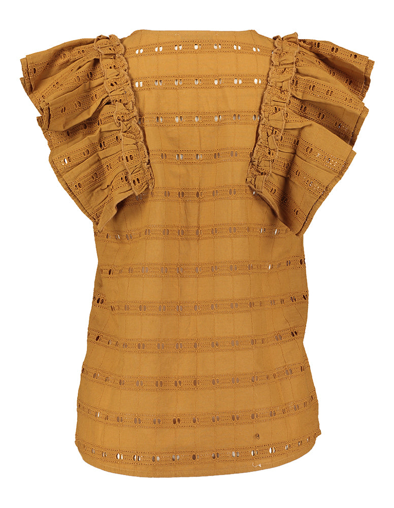 Caramel kleurige top met freule Lagos Bellepiece