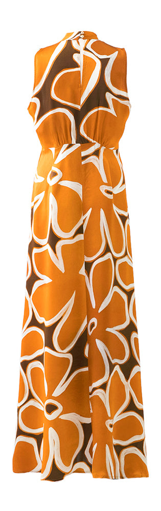 Bruine maxi-jurk met print en split vooraan Caroline Biss