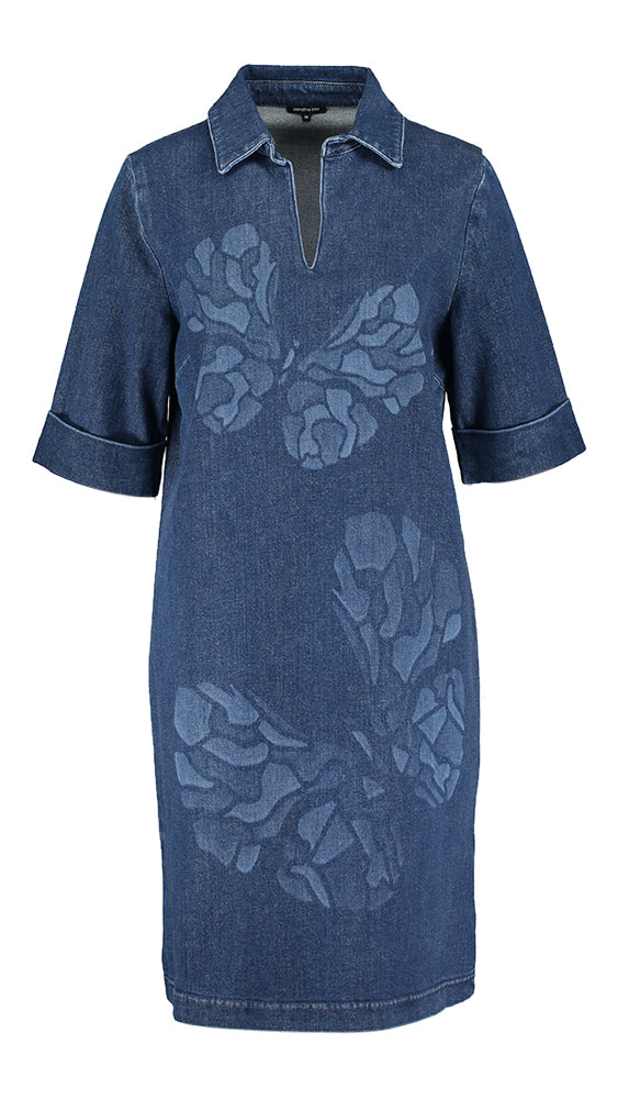 Robe en denim bleu foncé à motif Caroline Biss