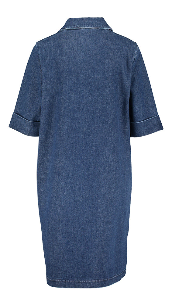 Robe en denim bleu foncé à motif Caroline Biss