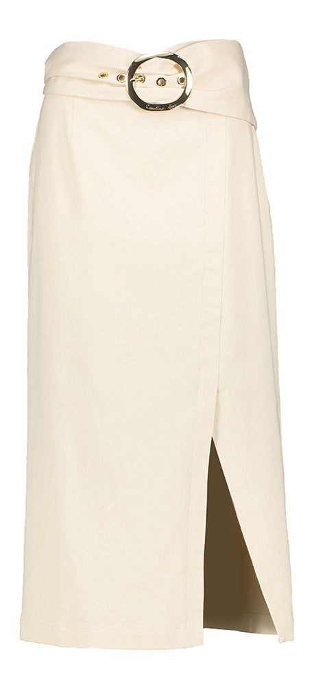 Jupe en jean beige fendue et ceinturée Caroline Biss