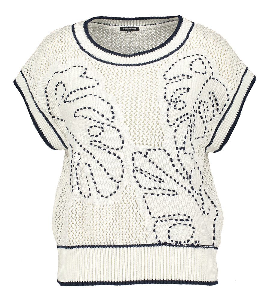 Débardeur en coton blanc imprimé bleu Caroline Biss