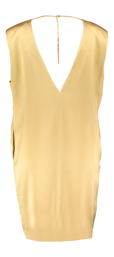 Beige kleed met v-hals op de rug met kettting Clara Suncoo