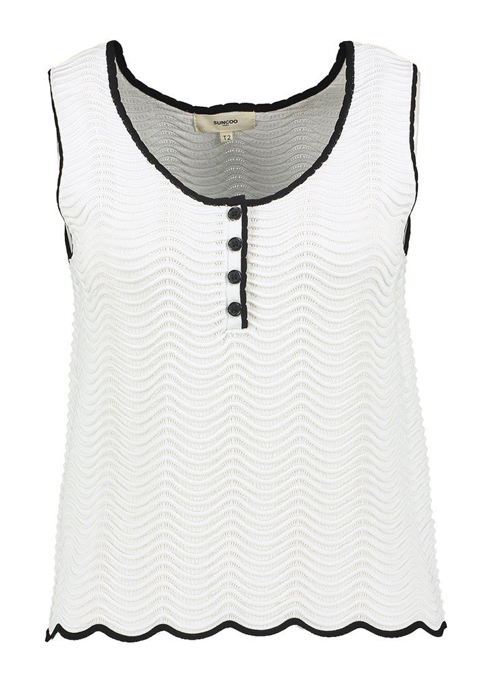 Haut côtelé blanc avec bordure noire Pikiles Suncoo