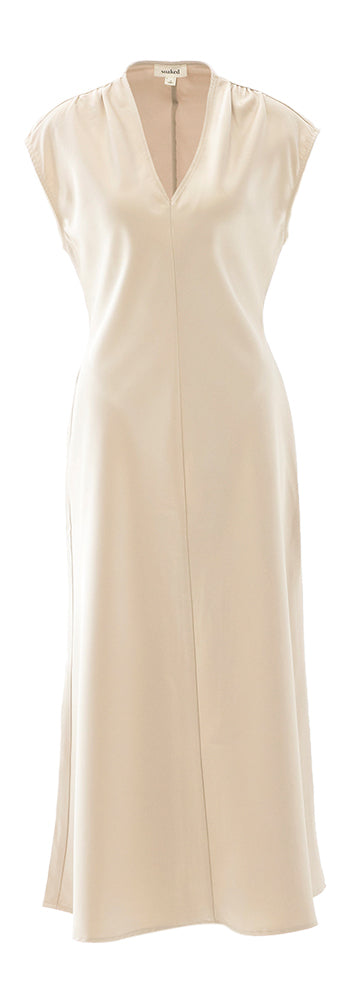 Robe de soirée midi beige brillante, imprégnée de luxe