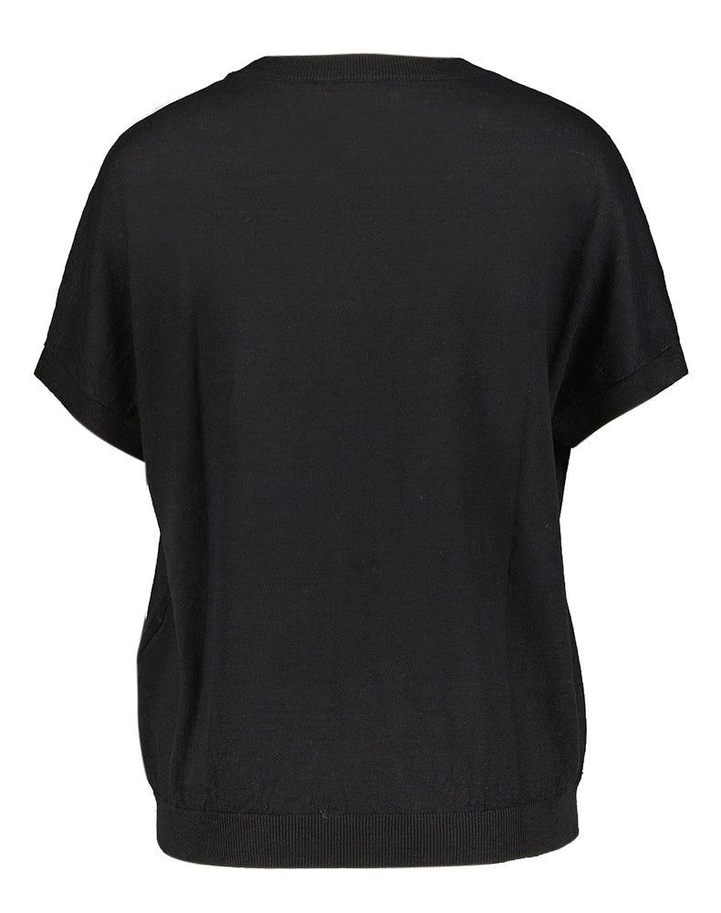 Pull en lin noir à manches courtes Alexo Des Petits Hauts