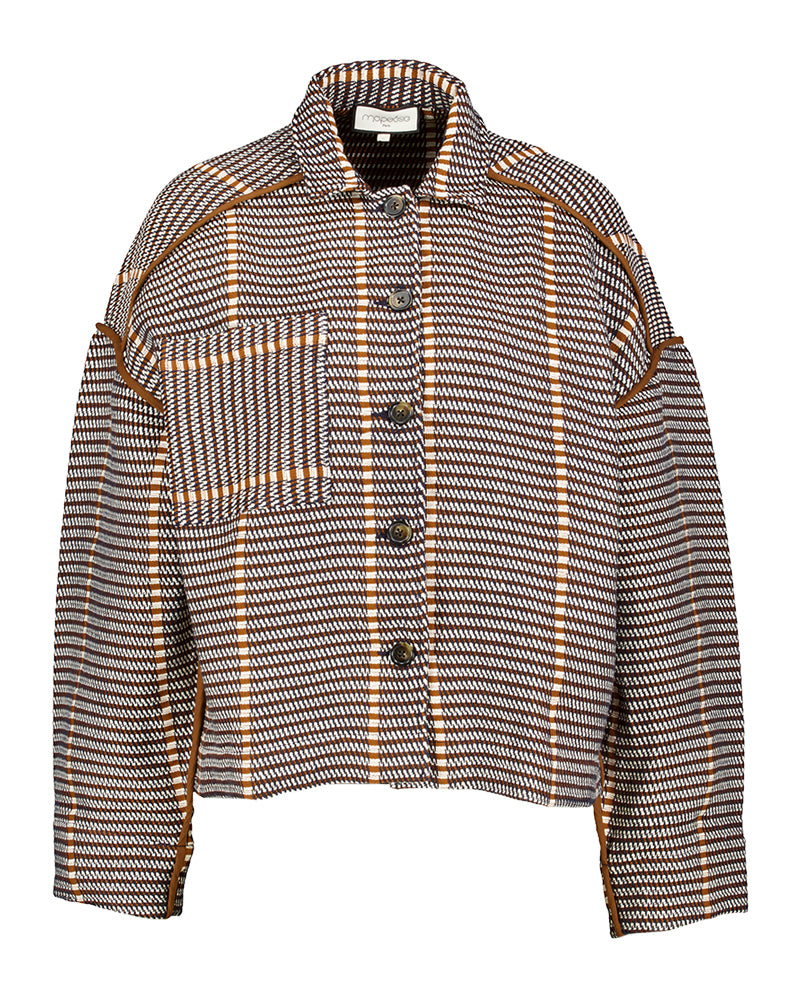Veste en coton marron, écru et noir à boutons Mina Gres Ma Poesie