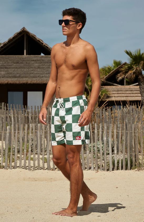 Short de bain vert Oxford/blanc cassé Billie Ocean