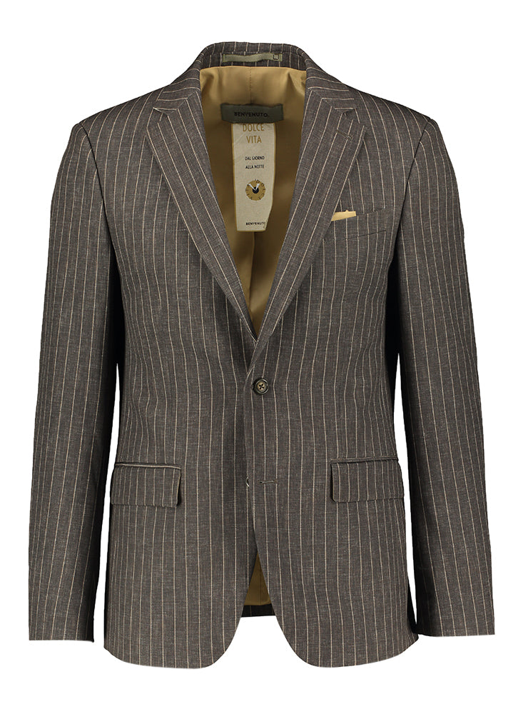 Blazer de costume marron-gris à fines rayures Mario Benvenuto