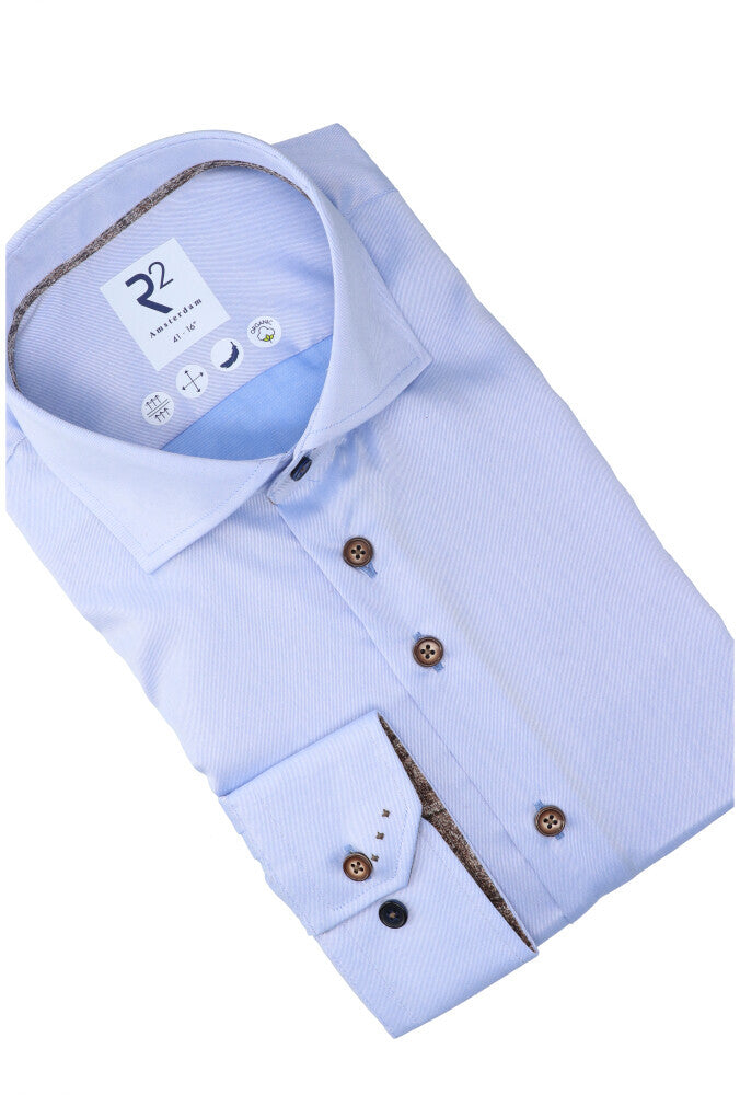 Chemise en coton bleu clair (coupe classique) à manches longues R2